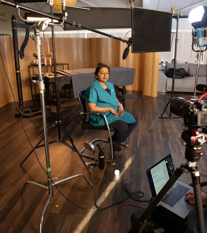 Manjula Paul B.A.M.S. filming Ayurvedic Practitioner eLearning courses